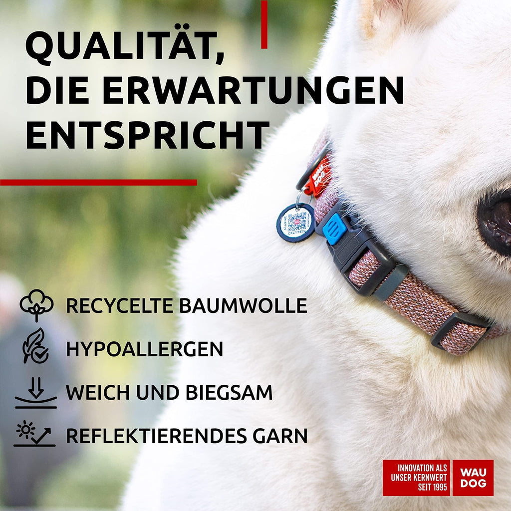 WAUDOG Reflective Recycled Cotton Dog Collar with Smart QR ID Tag