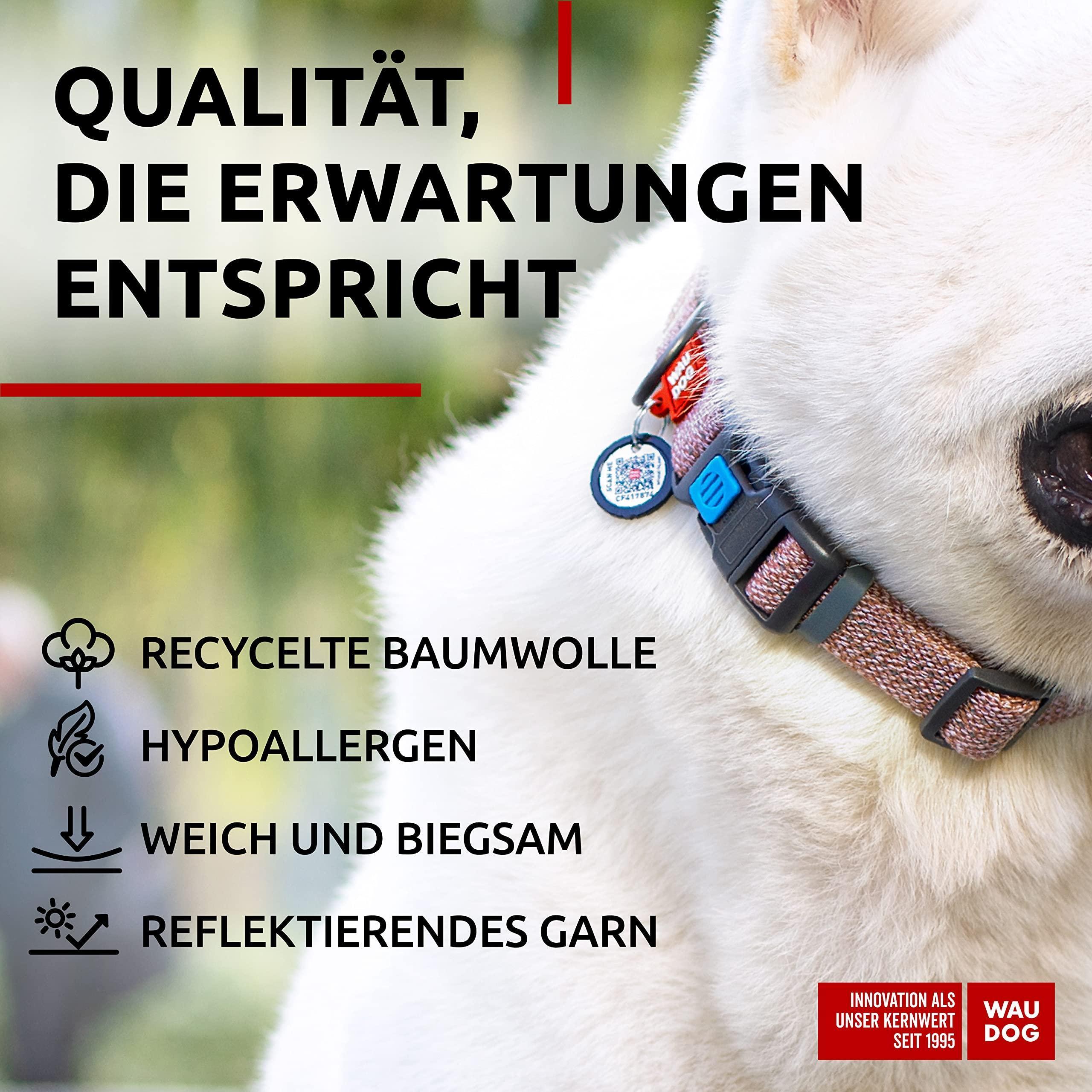 WAUDOG Reflective Recycled Cotton Dog Collar with Smart QR ID Tag