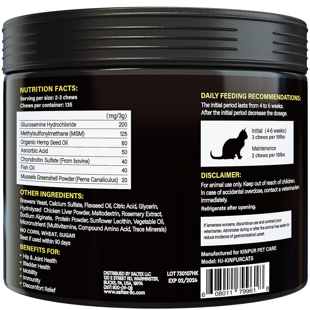 Hip & Joint Support Chews for Cats - Glucosamine, MSM & Chondroitin, 135 Count