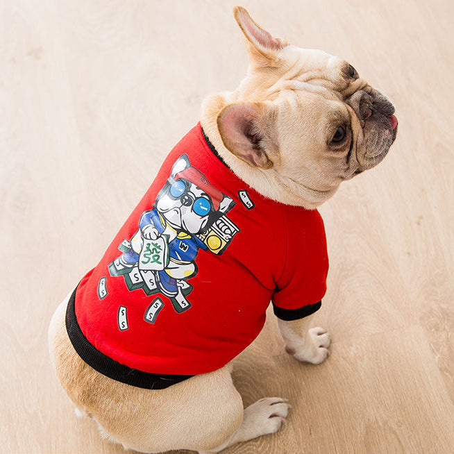 Bulldog Graphic Print Dog Hoodie, Lightweight