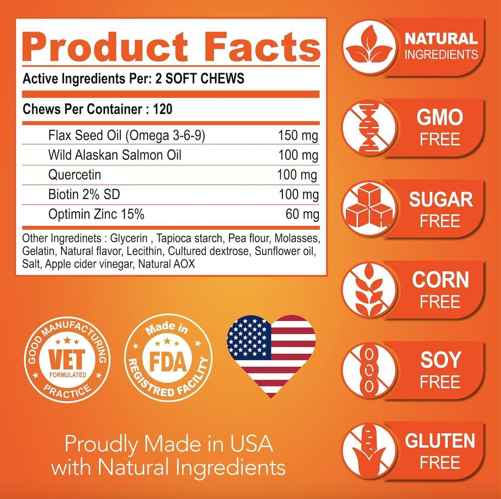 Omega 3 Fish Oil Chews for Dogs - Skin & Coat + Itch Relief, 120 Count"