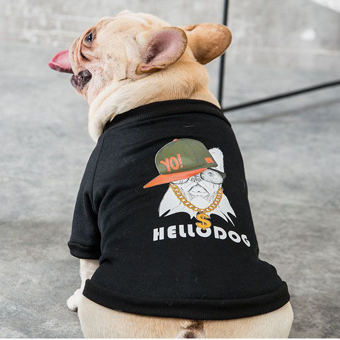 Bulldog Graphic Print Dog Hoodie, Lightweight
