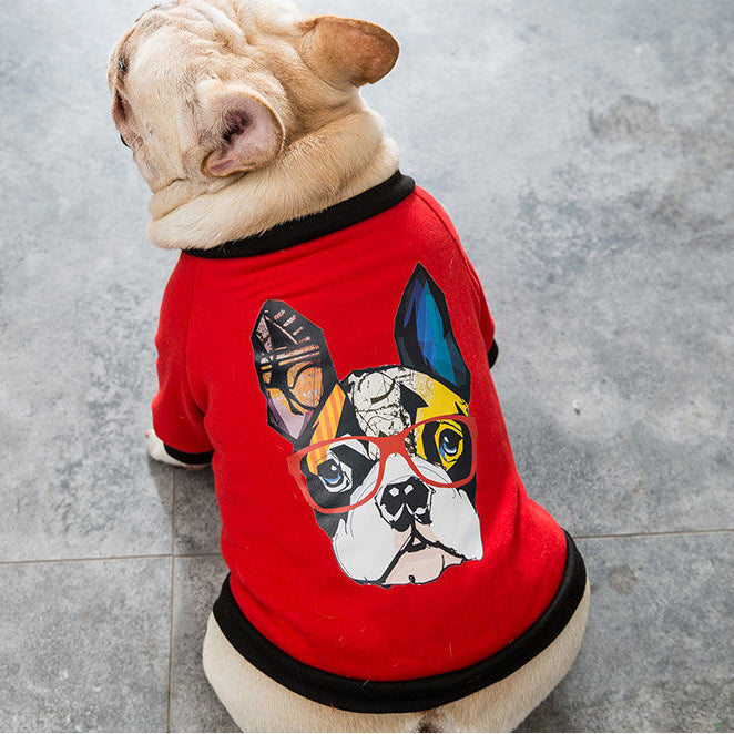 Bulldog Graphic Print Dog Hoodie, Lightweight