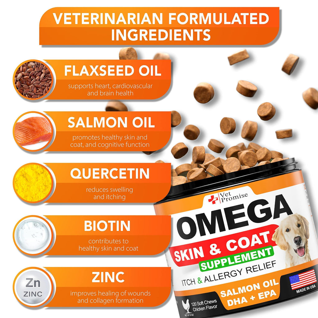 Omega 3 Fish Oil Chews for Dogs - Skin & Coat + Itch Relief, 120 Count"