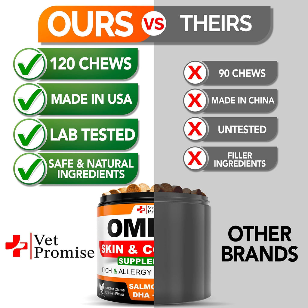 Omega 3 Fish Oil Chews for Dogs - Skin & Coat + Itch Relief, 120 Count"