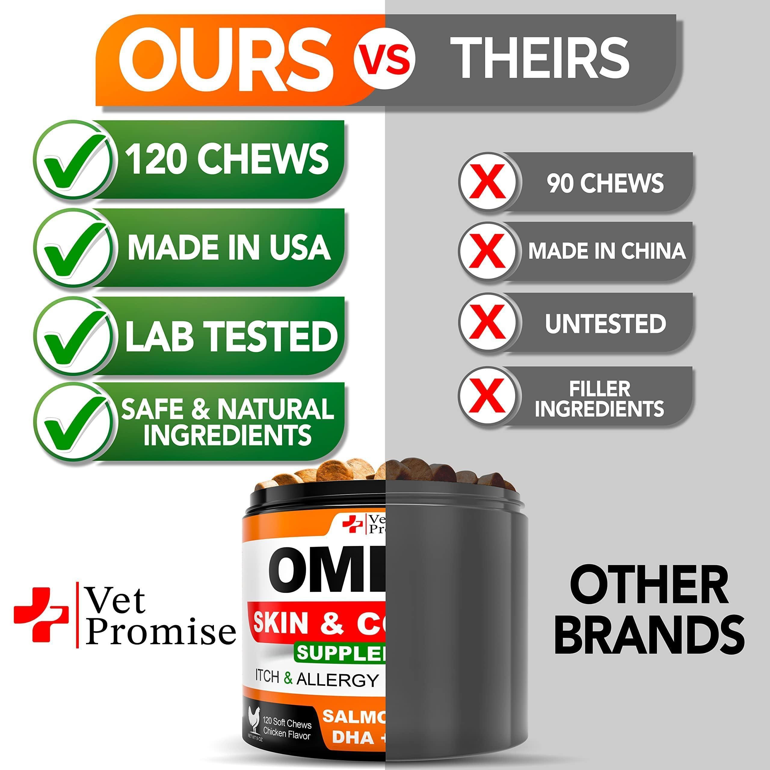 Omega 3 Fish Oil Chews for Dogs - Skin & Coat + Itch Relief, 120 Count"